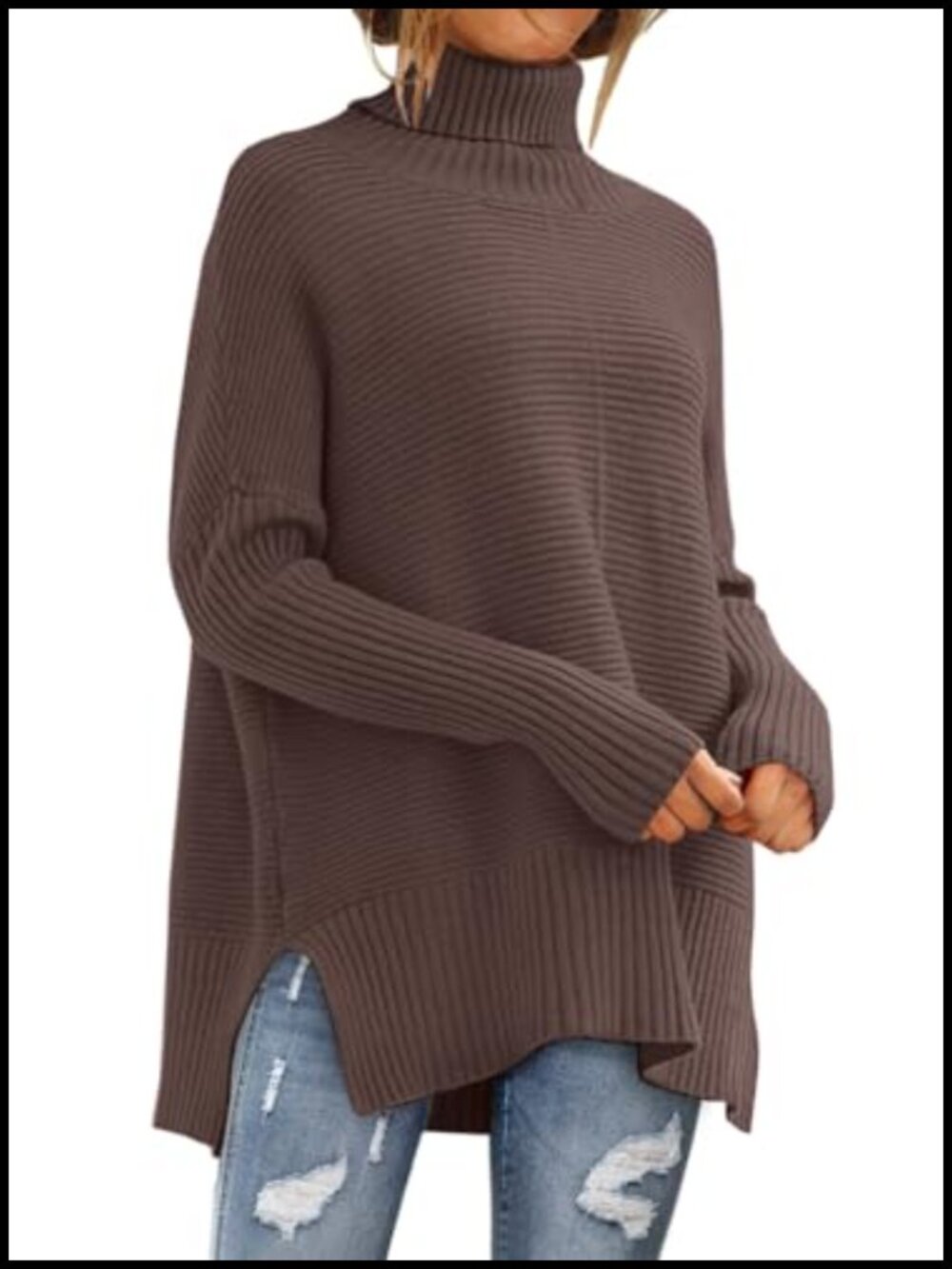 Chunky Knit Oversized Turtleneck Batwing Pullover Sweater